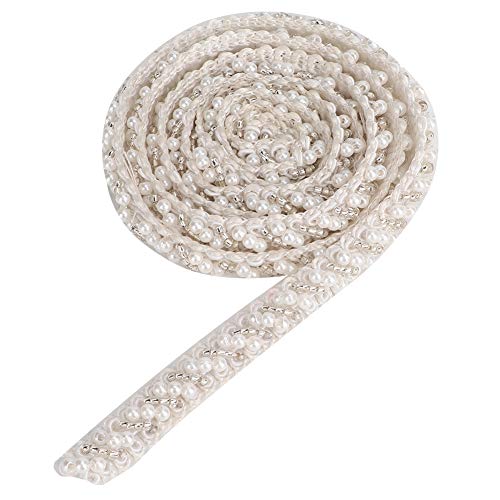 1 Yard Pearl Ribbon Tape, Perle Perlen dekorative Tape Trim Ribbon Vintage-Stil Stoff bestickt Applique Sewing Craft Hochzeit Brautkleid Party Kleidung Dekor[1cm weiße schräge Perle]Borten mit Beads von HEEPDD