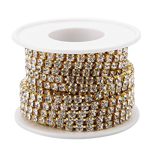 4 mm 5 Yard Strass Kette, DIY künstliche Diamant Crystal Bling Ribbon Roll Dekoration für Hochzeitsfest Blumenarrangements[Golden]Bänder von HEEPDD