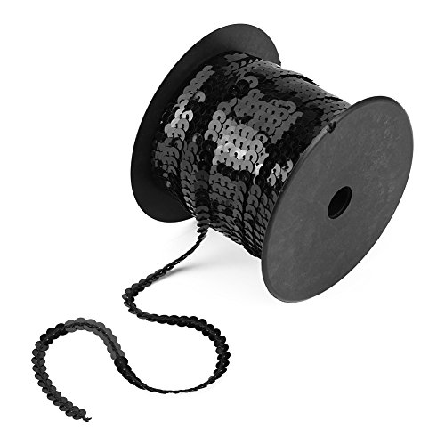 HEEPDD 100 Yards Pailletten String Bänder, 6mm glänzend Spangle Trim Nähen Saiten Bunte Flache Runde Paillette Spool Line DIY Handarbeit Nähen Handwerk Zubehör für Kleidung Dekoration(Schwarz) von HEEPDD