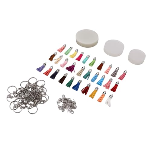 HEEPDD 150pcs Acrylblankschlüsselkäse -Set, Schlüsselschüsse Keychain -Set mit Quasten für Crafters Kids und Creative Projects 150pcs Acryl Blind Schlüsselbund, Leichte Schlüsselkette von HEEPDD