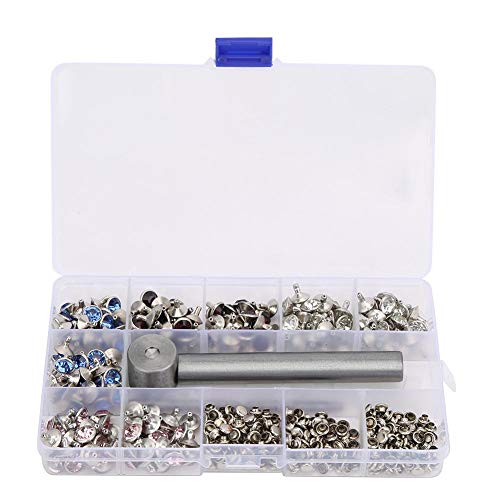 HEEPDD 200 Stücke Diamant Niet, 4 Farben Strass Punk Nieten Double Side Decor Nieten für Ledergürtel Schuhe mit Werkzeugkasten 10 MMLederschnitz-Sets von HEEPDD