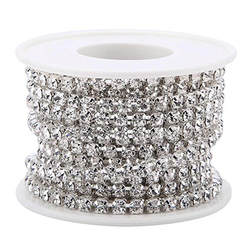 HEEPDD 4 mm 5 Yard Strass Kette, DIY künstliche Diamant Crystal Bling Ribbon Roll Dekoration für Hochzeitsfest Blumenarrangements(Silber) von HEEPDD