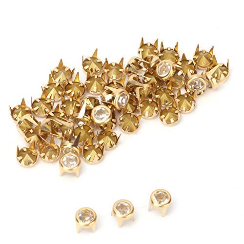 HEEPDD 50 Stück Nieten,Kristall Klaue Perlen Nailhead DIY Fashion Mode Nailhead Studs Silber/Gold Base Punk Spikes Dekorative Nieten für DIY Leder-Handwerk(Gold) von HEEPDD