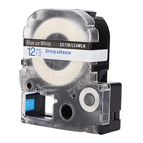 HEEPDD Etikett Maker Tape Haltbar ölfestes Wearresistant 12mm Transparentes Etikettband für Drucker Arbeiten für den Innen-/Außenbereich (12 mm weißer Hintergrund blaue Buchstaben) von HEEPDD
