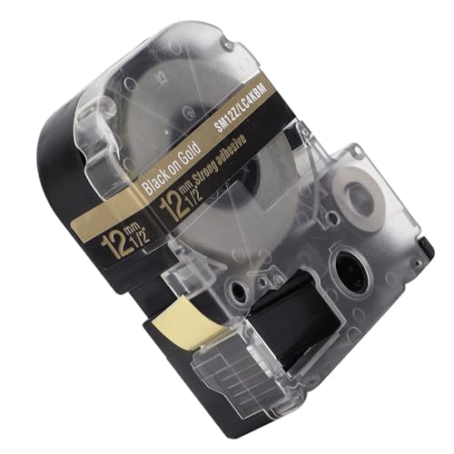 HEEPDD Etikett Maker Tape Haltbar ölfestes Wearresistant 12mm Transparentes Etikettband für Drucker Arbeiten für den Innen-/Außenbereich (12mm goldener Hintergrund schwarzer Buchstaben) von HEEPDD