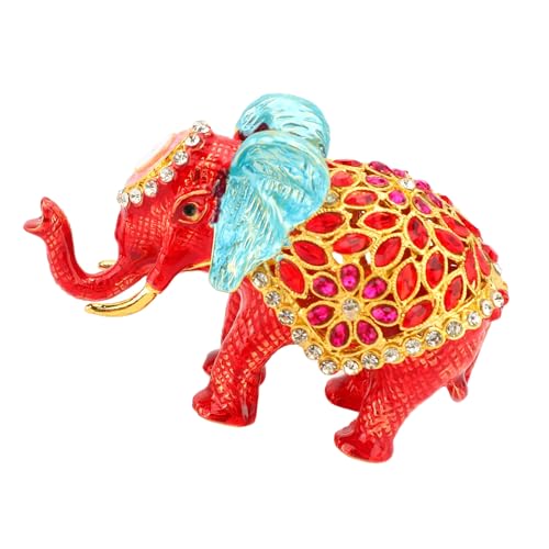 HEEPDD Handbemalte Emaille-Schmuckschatulle „Glücklicher Elefant“, Aufklappbare Schmuckschatulle, Einzigartiger Mini-Ring-Halsketten-Schmuck-Organizer, Klassische, mit Juwelen Besetzte von HEEPDD