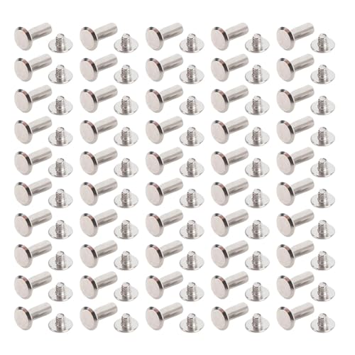 M4-Nieten und -Schrauben, 50-teilig, Edelstahl-Flachnietenschraubensatz mit Bindungsdekoration, Rundkopf-Nietenbolzensatz für Lederbekleidungshandwerk M4-Nieten und -Schrauben, 50-teilig, Edelstahl-Flachnietenschraubensatz mit Bindungsdekoration, Rundkopf-Nietenbolzensatz für Lederbekleidungshandwerk von HEEPDD