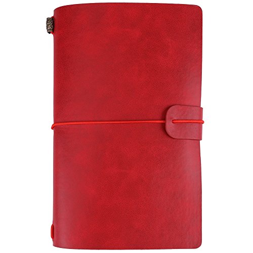 Atyhao HEEPDD Reisetagebuch, 5 Farben Retro Klassisch Personalisiert PU Leder Reisetagebuch mit dem nachfüllbaren Tagebuchblock für Männer und Frauen [Rot] Notizblock & Notizblöcke von Atyhao