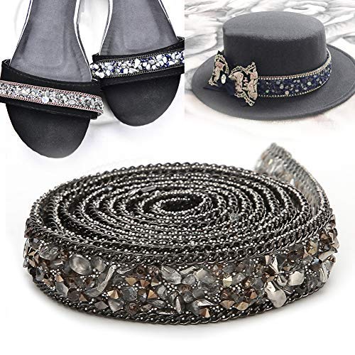HEEPDD Strassband, 1 Meter 1,5 cm breit, Strassband, schwarz, Hotfix, Kristallperlen, Kiesbesatz für Kleidung, Tasche, Schuhe, Dekoration für Hochzeitsfeier (grau) von HEEPDD