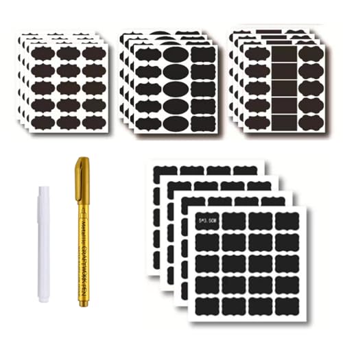 HEEYoo Etiketten Selbstklebend 170 PCS Etiketten zum Beschriften mit 2x Löschbar Kreidemarker- Wiederverwendbare Tafeletiketten für Küche Gewürzgläser, Marmeladen, Flaschen von HEEYoo