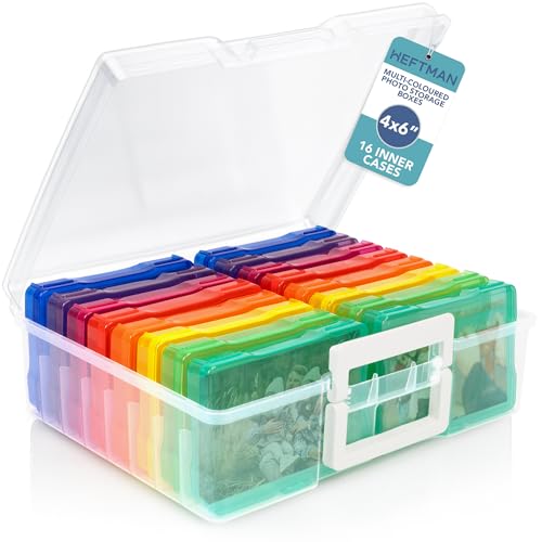 HEFTMAN 4 x 6 Regenbogen-Fotoboxen - Transparente Foto-Aufbewahrungsbox mit 16 inneren Foto-Aufbewahrungsboxen, hält 1600 Fotos von HEFTMAN