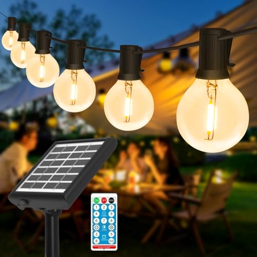 HEGEHE Lichterkette Außen Solar, 7M 10LED Solar Lichterkette Aussen mit Fernbedienung, IP65 Wetterfest G40 Glühbirnen Solarlichterkette 8 Modi Beleuchtung für Garten Balkon Terrasse Outdoor Deko von HEGEHE