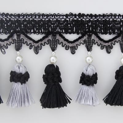 1 Meter Perlenfransen-Quastenband for elegante Vorhangdekoration | Spitzenbesatz for Nähen for Zuhause(Black) von HEHEH