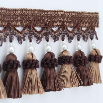 1 Meter Perlenfransen-Quastenband for elegante Vorhangdekoration | Spitzenbesatz for Nähen for Zuhause(Bruin) von HEHEH