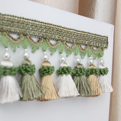 1 Meter Perlenfransen-Quastenband for elegante Vorhangdekoration | Spitzenbesatz for Nähen for Zuhause(Grün) von HEHEH