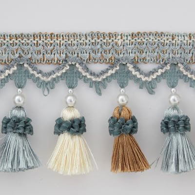 1 Meter Perlenfransen-Quastenband for elegante Vorhangdekoration | Spitzenbesatz for Nähen for Zuhause(Light Blue) von HEHEH