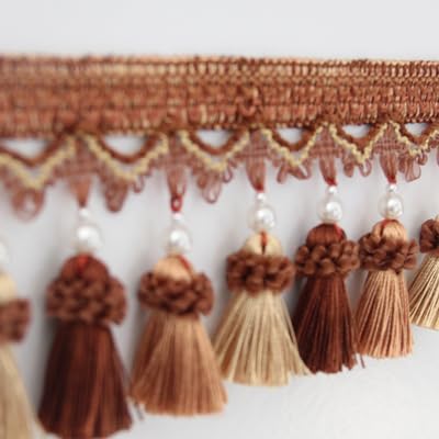 1 Meter Perlenfransen-Quastenband for elegante Vorhangdekoration | Spitzenbesatz for Nähen for Zuhause(Light Brown) von HEHEH