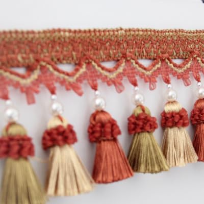 1 Meter Perlenfransen-Quastenband for elegante Vorhangdekoration | Spitzenbesatz for Nähen for Zuhause(Light Red) von HEHEH