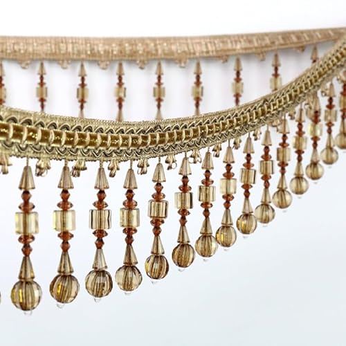 1 Meter Spitzenbesatz mit Kristallperlenfransen – elegantes Hängeband for Nähen, als Vorhang- und Tischdeckendekor(Champagne) von HEHEH