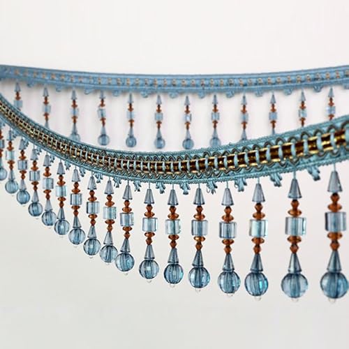 1 Meter Spitzenbesatz mit Kristallperlenfransen – elegantes Hängeband for Nähen, als Vorhang- und Tischdeckendekor(Dark Blue) von HEHEH