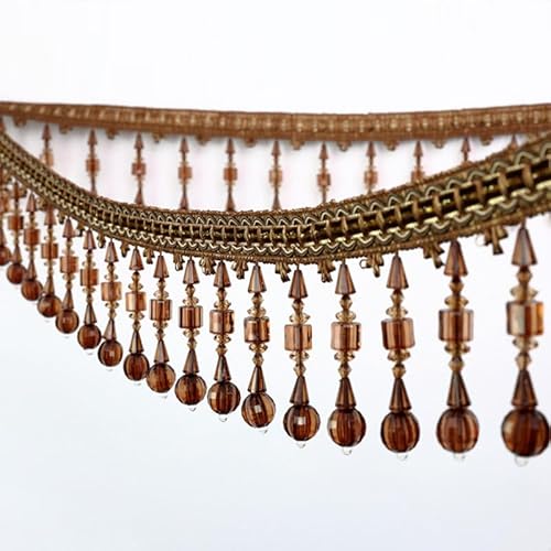 1 Meter Spitzenbesatz mit Kristallperlenfransen – elegantes Hängeband for Nähen, als Vorhang- und Tischdeckendekor(Dark Brown) von HEHEH