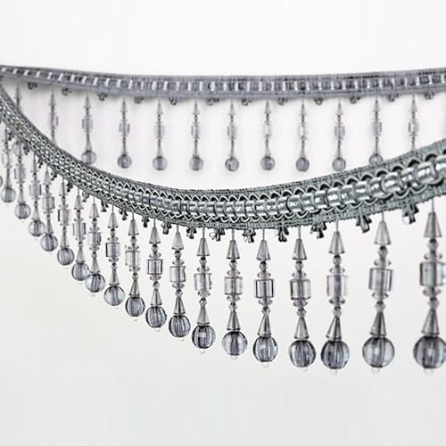 1 Meter Spitzenbesatz mit Kristallperlenfransen – elegantes Hängeband for Nähen, als Vorhang- und Tischdeckendekor(Grijs) von HEHEH