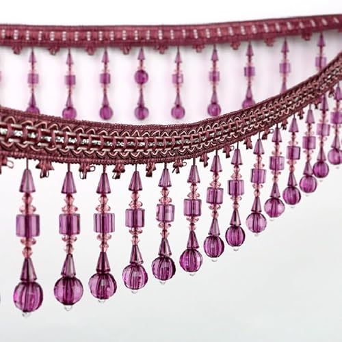 1 Meter Spitzenbesatz mit Kristallperlenfransen – elegantes Hängeband for Nähen, als Vorhang- und Tischdeckendekor(Purple) von HEHEH