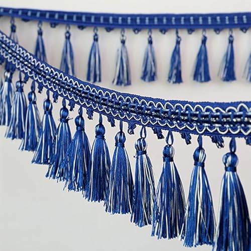 1 Meter dekorativer Fransenbesatz mit Quaste – elegantes Spitzenband aus Polyester for Nähen, for Vorhänge, Tischdecken und als Heimdekoration(Dark Blue) von HEHEH