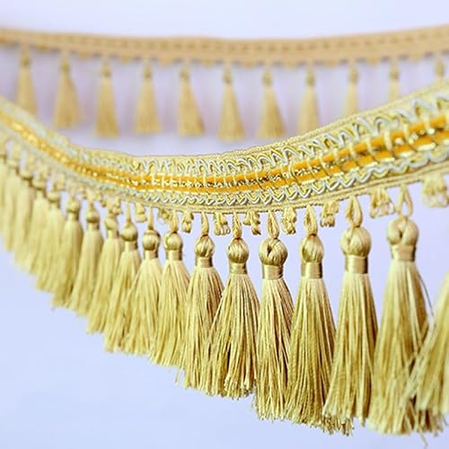1 Meter dekorativer Fransenbesatz mit Quaste – elegantes Spitzenband aus Polyester for Nähen, for Vorhänge, Tischdecken und als Heimdekoration(Yeiiow) von HEHEH