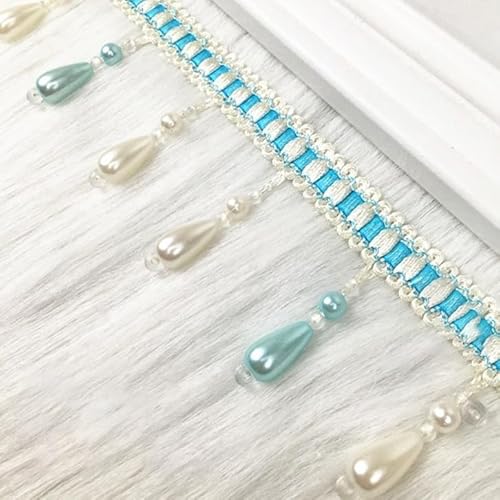 12 Meter elegantes Spitzenband aus geflochtenem Stoff mit hängenden Perlen, Quastenfransen for Heimdekoration und Nähzubehör(Blu) von HEHEH