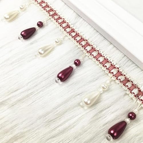 12 Meter elegantes Spitzenband aus geflochtenem Stoff mit hängenden Perlen, Quastenfransen for Heimdekoration und Nähzubehör(Dark Purple) von HEHEH