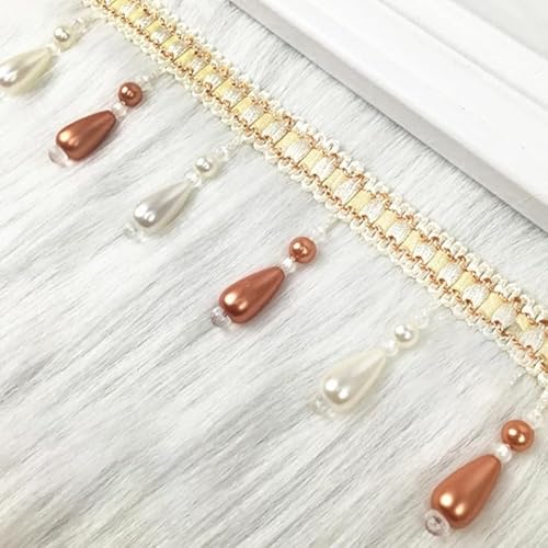 12 Meter elegantes Spitzenband aus geflochtenem Stoff mit hängenden Perlen, Quastenfransen for Heimdekoration und Nähzubehör(Oranje) von HEHEH