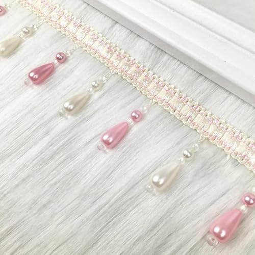 12 Meter elegantes Spitzenband aus geflochtenem Stoff mit hängenden Perlen, Quastenfransen for Heimdekoration und Nähzubehör(Roze) von HEHEH
