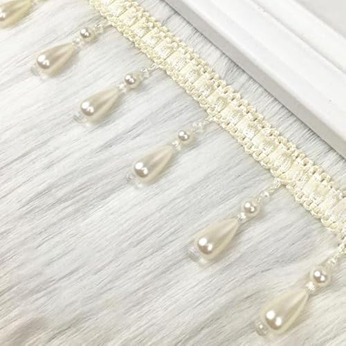 12 Meter elegantes Spitzenband aus geflochtenem Stoff mit hängenden Perlen, Quastenfransen for Heimdekoration und Nähzubehör(Wit) von HEHEH