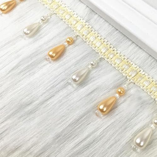 12 Meter elegantes Spitzenband aus geflochtenem Stoff mit hängenden Perlen, Quastenfransen for Heimdekoration und Nähzubehör(Yeiiow) von HEHEH