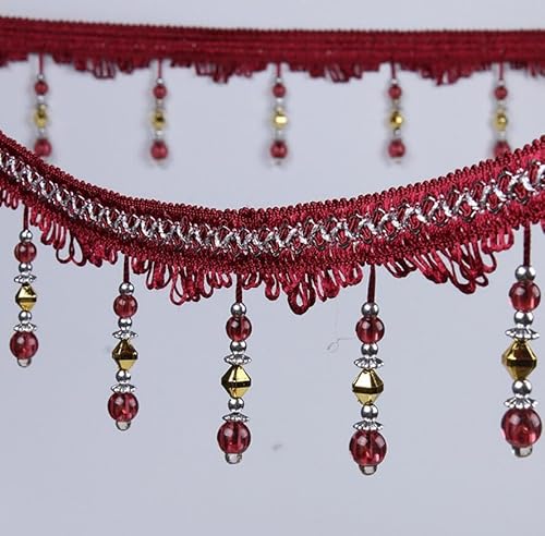 12 Meter geflochtene Strassperlenquastenbesatz for Nähen, for Heimdekoration und Bastelprojekte(Red) von HEHEH