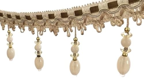 12 Yards Perlenfransenbesatz – Eleganter Spitzenbesatz for selbstgemachte Sofa-, Hochzeits- und Vorhangdekorationen(Beige) von HEHEH
