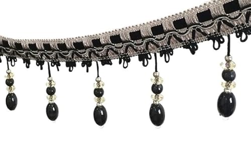 12 Yards Perlenfransenbesatz – Eleganter Spitzenbesatz for selbstgemachte Sofa-, Hochzeits- und Vorhangdekorationen(Black) von HEHEH