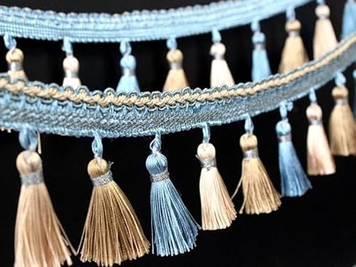 12 Yards dekorativer Fransenbesatz – elegante geflochtene Spitze aus Polyester for Nähen, for Vorhänge und Tischdecken(Light blue) von HEHEH