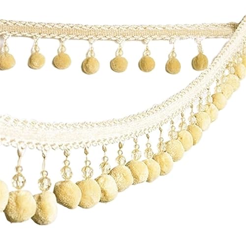 2 Meter Pompom-Besatz, Zopf, hängende Kugel, Fransenband, Spitzenstoff for DIY-Polster, Sofa, Vorhang und Nähprojekte(Beige) von HEHEH