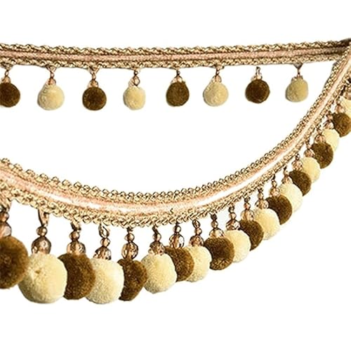 2 Meter Pompom-Besatz, Zopf, hängende Kugel, Fransenband, Spitzenstoff for DIY-Polster, Sofa, Vorhang und Nähprojekte(Light Brown) von HEHEH