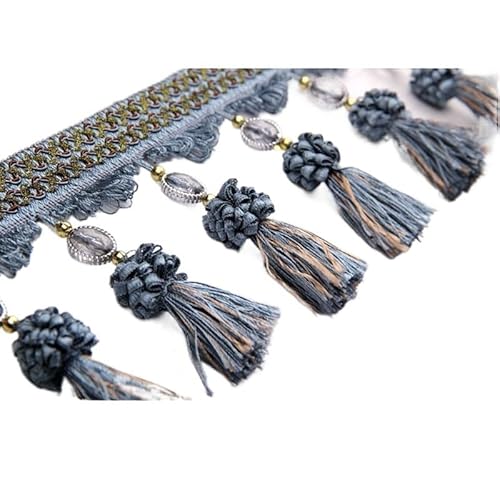 2 Meter geflochtene Fransenborte mit Perlenquaste – elegante Heimdekoration, Näharbeiten for Vorhänge, Tischdecken und mehr(Blue Gray) von HEHEH