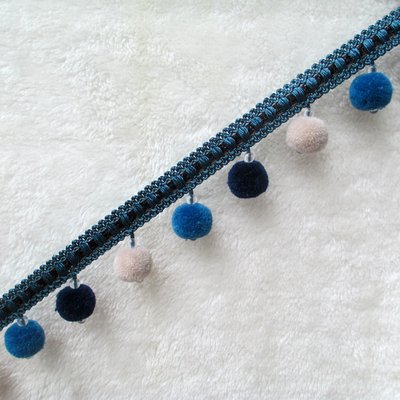 3 Yards Perlenfransenbesatz mit Pompons for die Heimdekoration – Eleganter Vorhang- und Tischdeckenbesatz(Dark Blue) von HEHEH