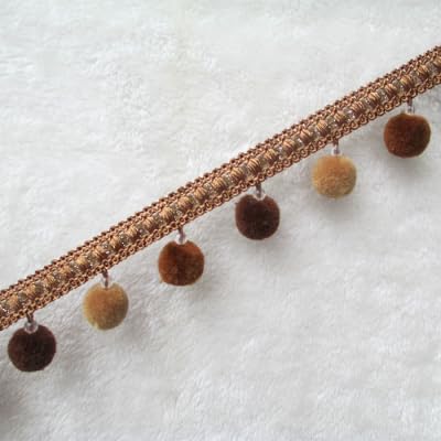 3 Yards Perlenfransenbesatz mit Pompons for die Heimdekoration – Eleganter Vorhang- und Tischdeckenbesatz(Light Brown) von HEHEH