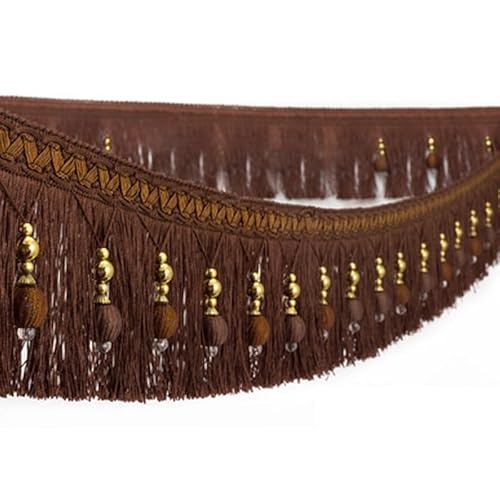 300 cm Fransenbesatz mit Perlen – elegante geflochtene Polyesterquaste for DIY-Heimdekoration(Coffee) von HEHEH