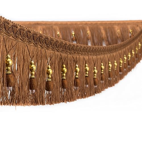 300 cm Fransenbesatz mit Perlen – elegante geflochtene Polyesterquaste for DIY-Heimdekoration(Dark brown) von HEHEH