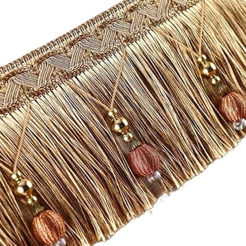 300 cm Fransenbesatz mit Perlen – elegante geflochtene Polyesterquaste for DIY-Heimdekoration(Light brown) von HEHEH