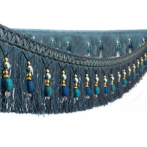 300 cm Fransenbesatz mit Perlen – elegante geflochtene Polyesterquaste for DIY-Heimdekoration(Purplish blue.) von HEHEH