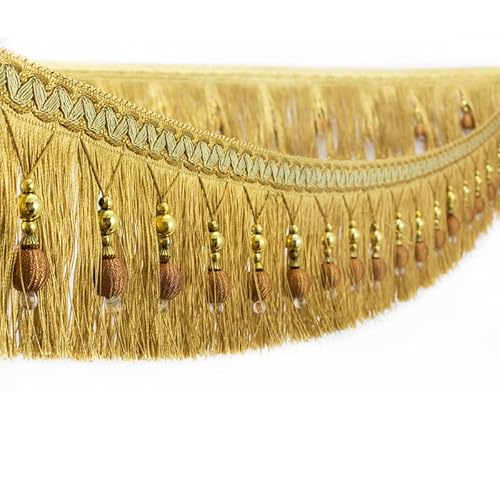 300 cm Fransenbesatz mit Perlen – elegante geflochtene Polyesterquaste for DIY-Heimdekoration(Yellow) von HEHEH