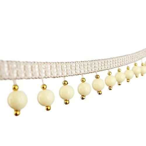 4,5 m elegante Spitzenborte mit hängenden Perlen und Quastenfransen – perfekt for Vorhänge, Sofas und Tischdecken(Beige) von HEHEH